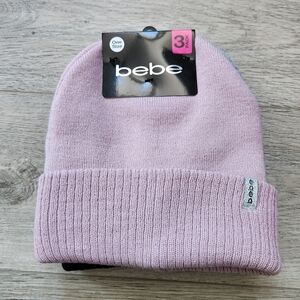 Bebe Pink Gray Black Knit Beanie Hat 3 Pack Womens One Size